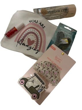 You Are Amazing' Rainbow Cosmetic Pouch with Pink Hair Clips